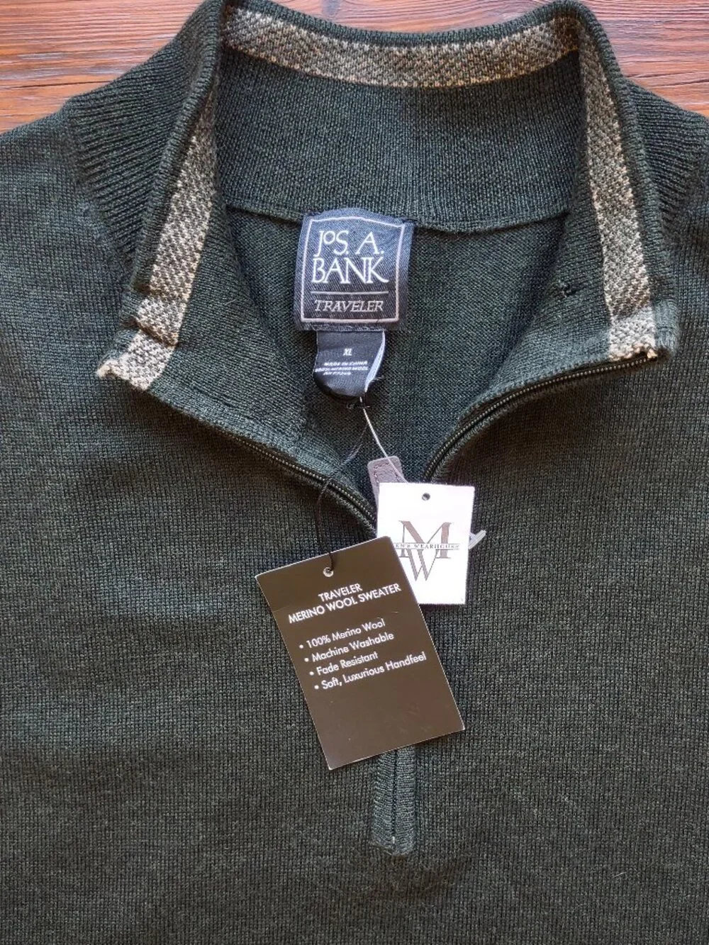 NWT Jos A Bank Traveler 100% Merino Wool 1/4 Zip Sweater Dark Green Size XL - Picture 8 of 11